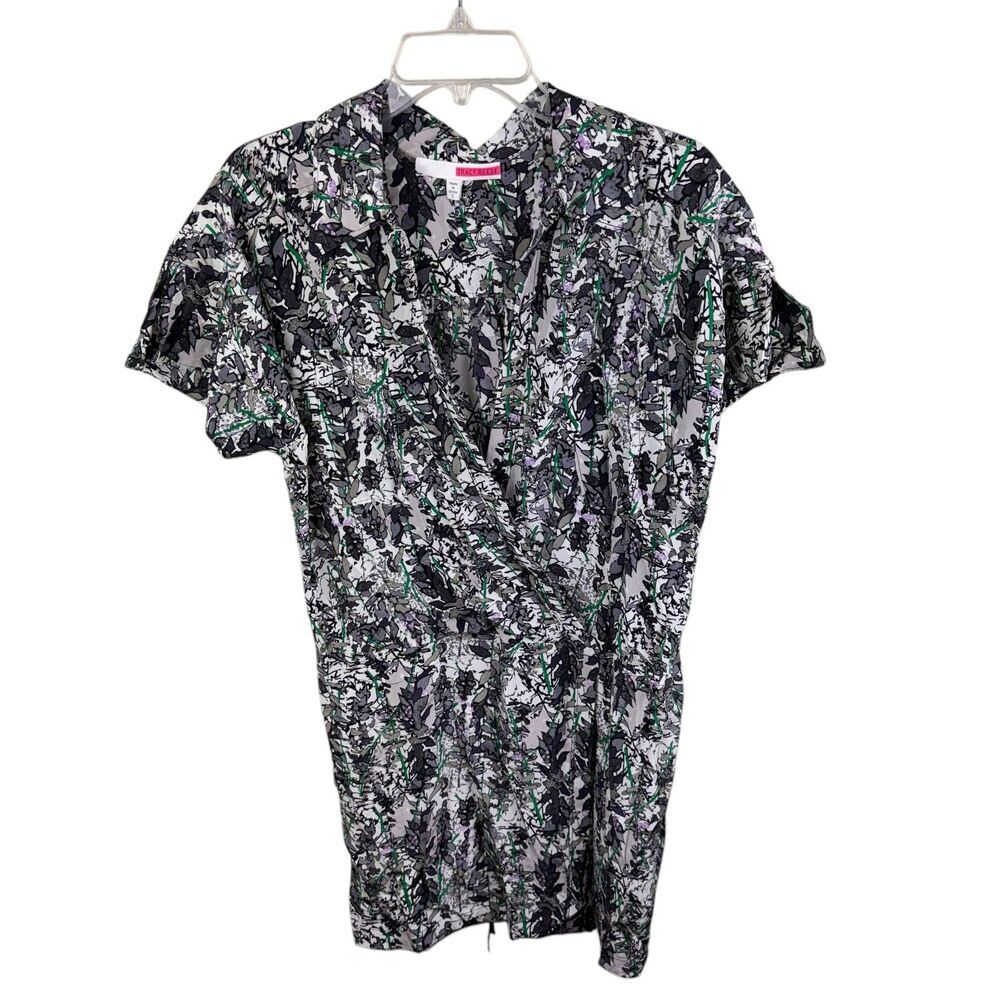 Tracy Reese Small 100% Silk Gray Floral Swirl Midi Dress Womens